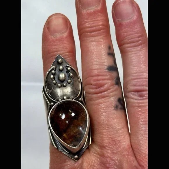 OOAK Acid Queen Warrior Ring Lodolite Sterling Silver Moon Shield Knuckle 9 - Picture 2 of 10
